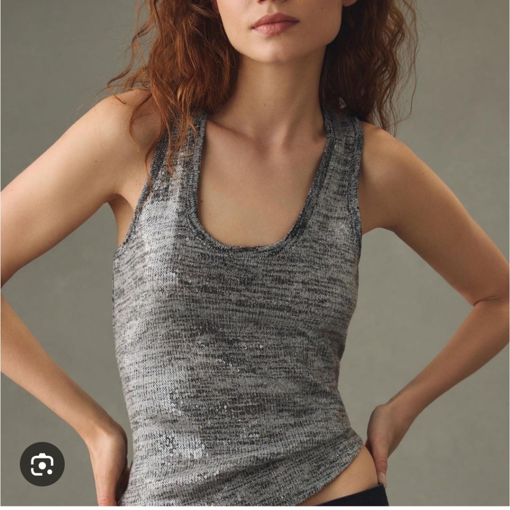 Anthropologie Gray Sequin Scoop Tank Top